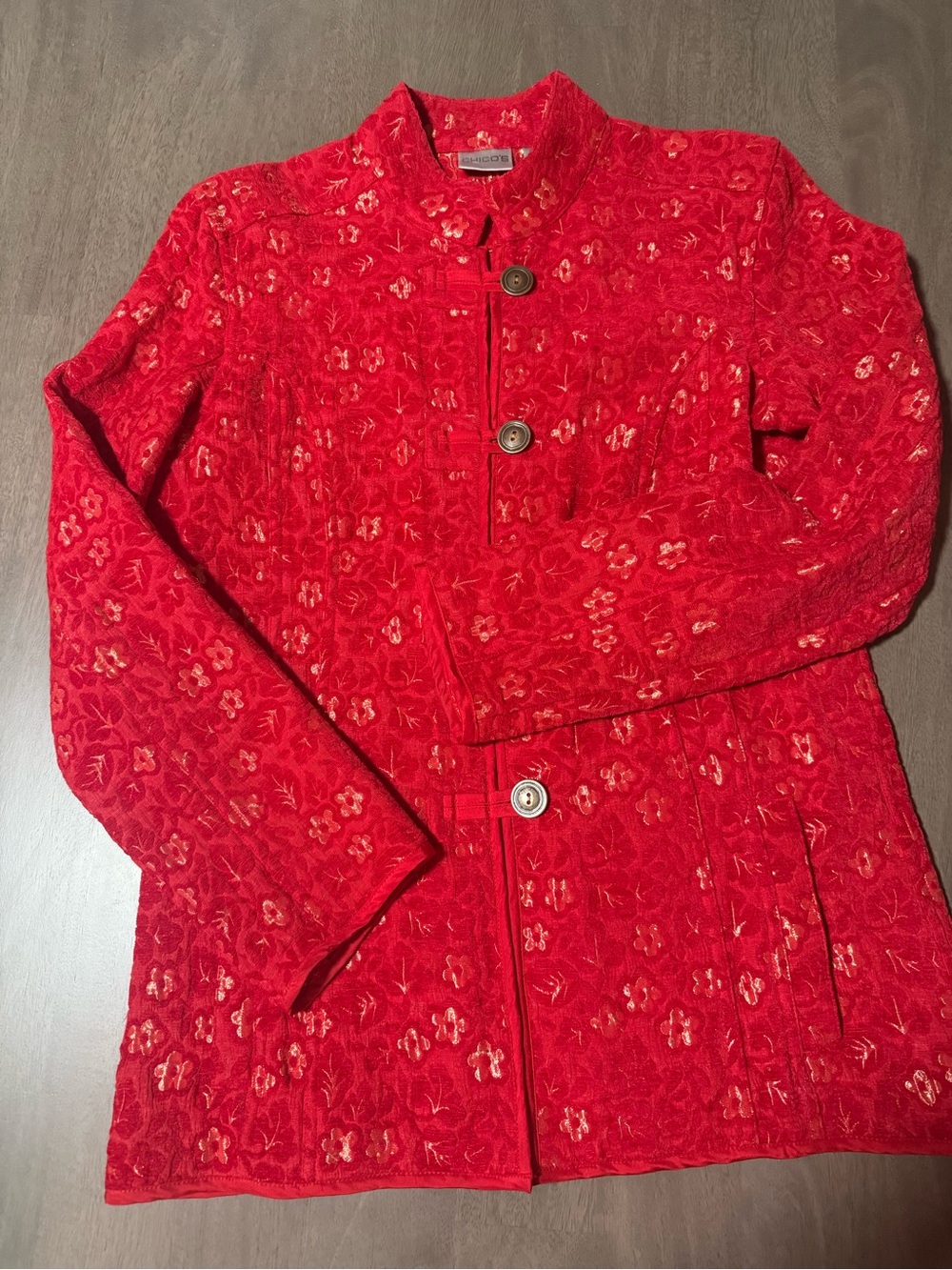 Chico's Red Embroidered Button-Front Jacket - Picture 5 of 8